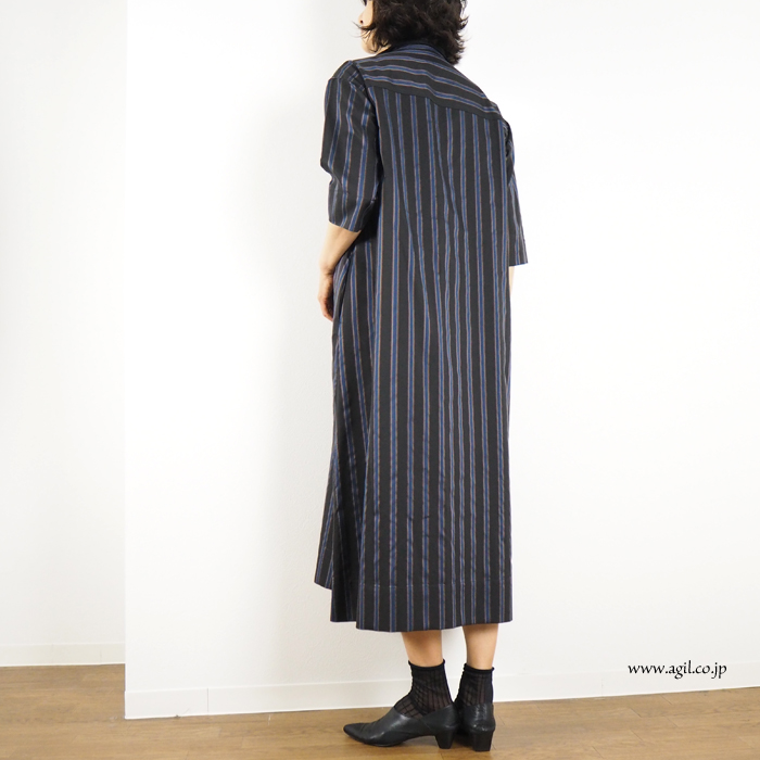 Squady (スカディ) ストライプ プルオーバーサックワンピース レディース