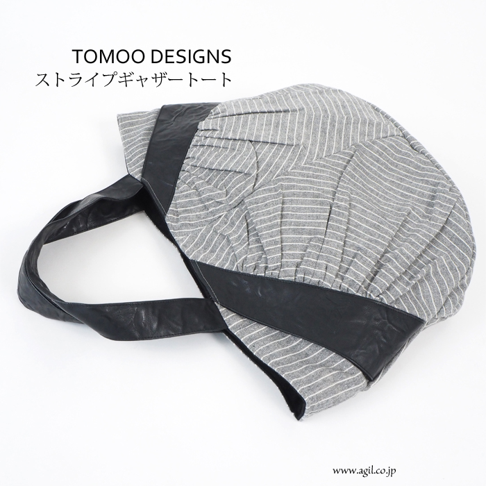 TOMOO DESIGNS (トモオデザインズ) トートバッグ ストライプ柄 ギャザー 布製 レディース