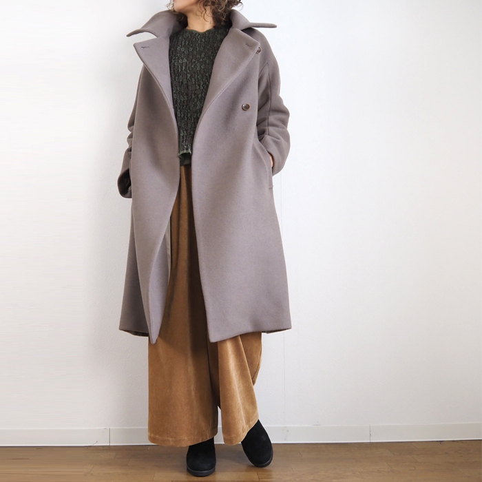 THURIUM スリウム ウールコート ロング丈 ダブルブレスト モカ レディース 