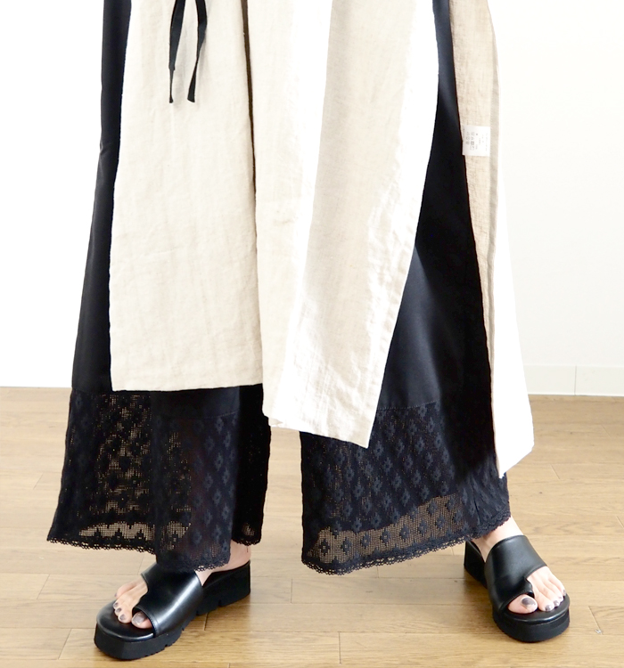 PONT DE CHALONS ポンデシャロン レースワイドペチパンツ 裾レース レイヤードパンツ