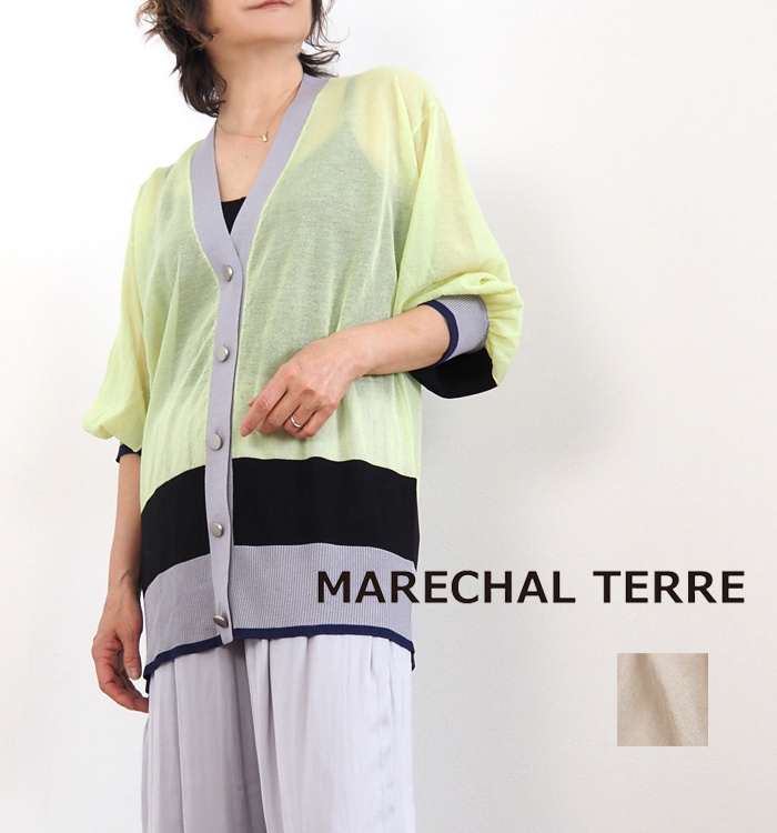 MARECHAL TERRE マルシャルテル Vネック配色シアーカーディガン レディース