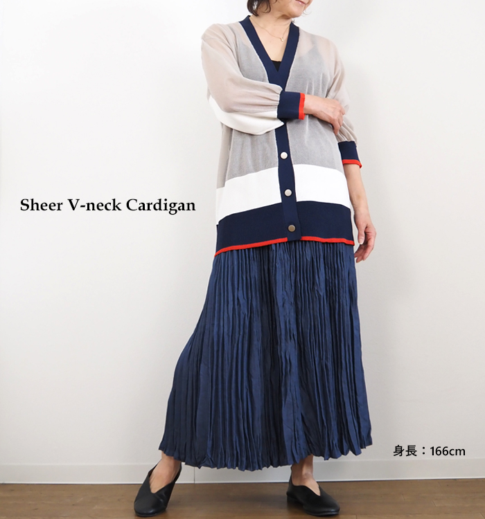 MARECHAL TERRE マルシャルテル Vネック配色シアーカーディガン レディース