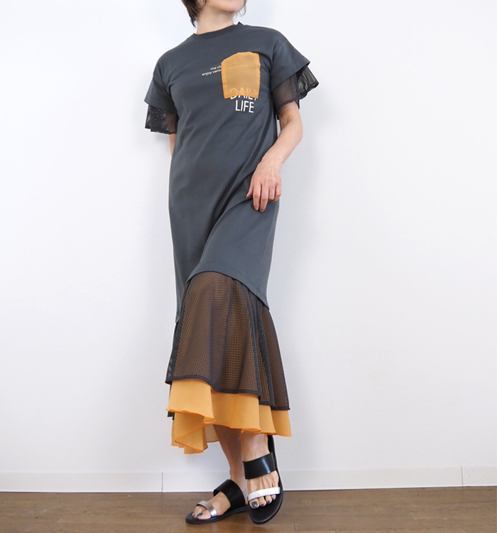 MARECHAL TERRE マルシャルテル Tシャツワンピース メッシュジョイント レディース