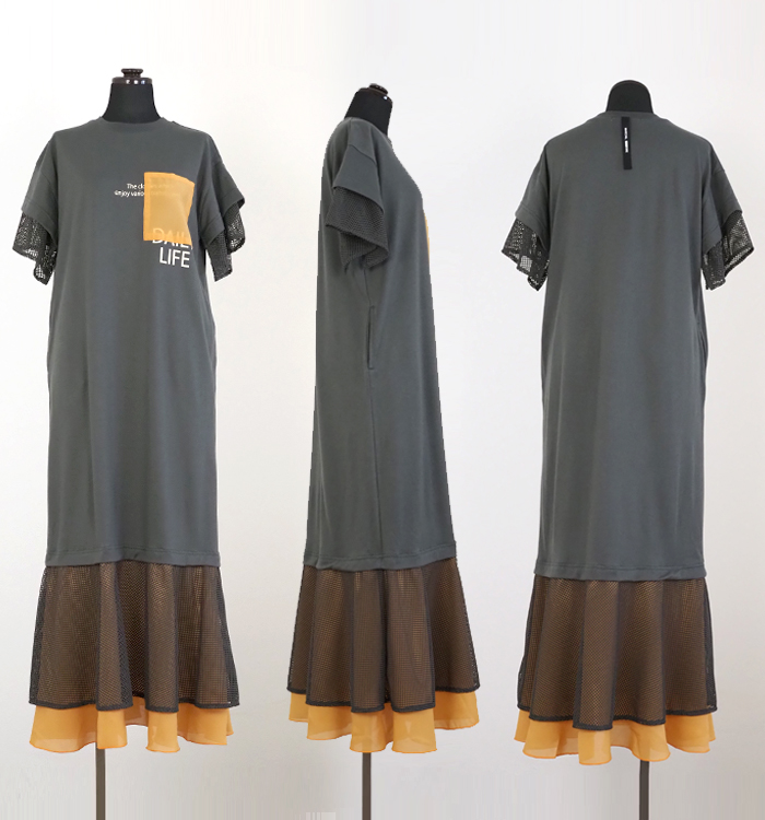 MARECHAL TERRE マルシャルテル Tシャツワンピース メッシュジョイント レディース