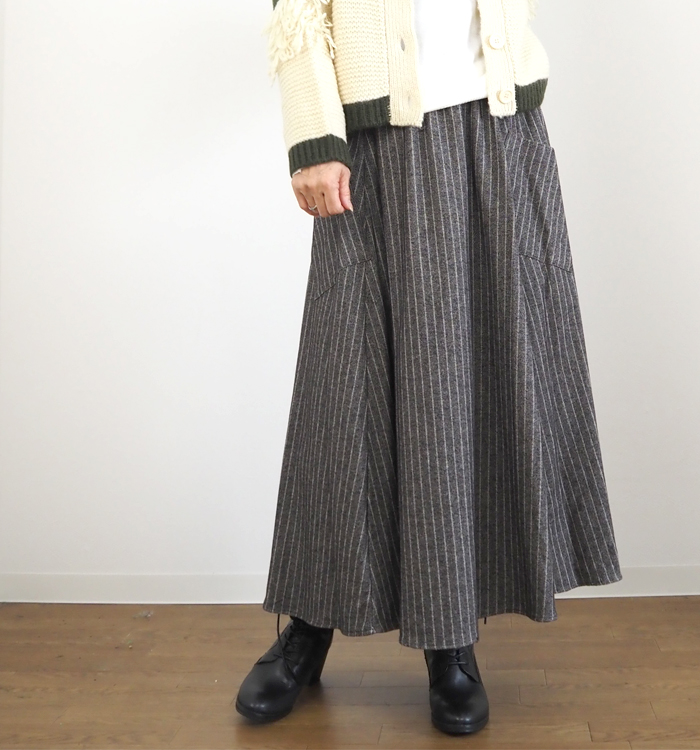 ina イナ ロングフレアースカート ウエストゴム コットン レディース