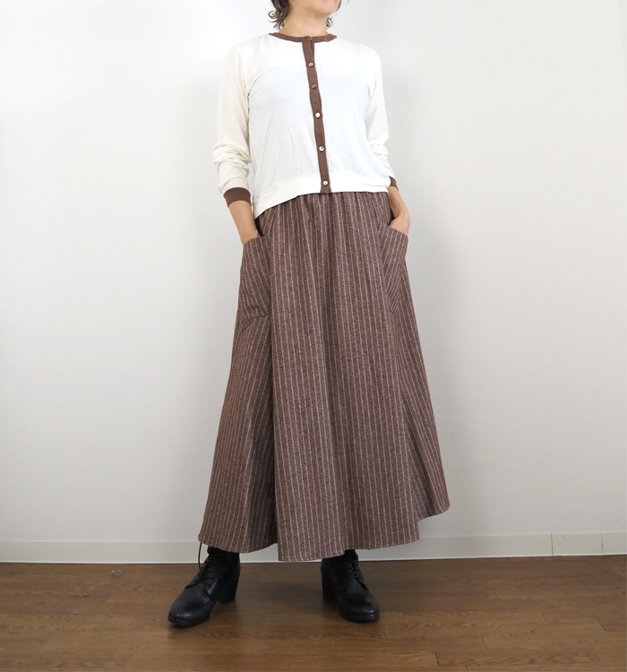 ina イナ ロングフレアースカート ウエストゴム コットン レディース