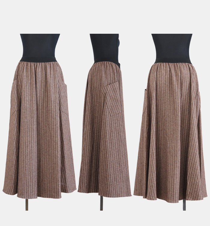 ina イナ ロングフレアースカート ウエストゴム コットン レディース