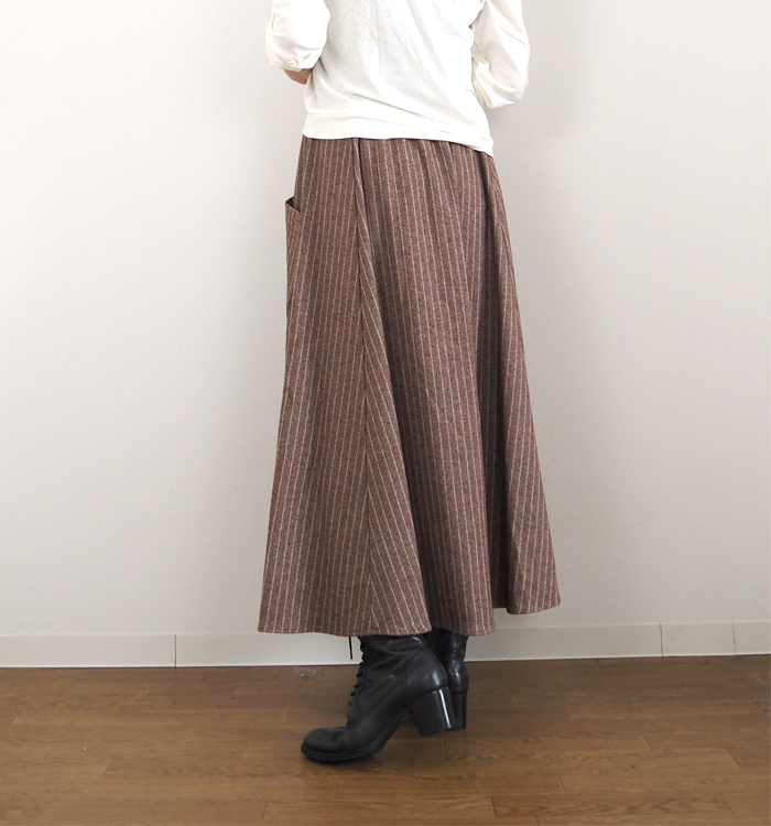 ina イナ ロングフレアースカート ウエストゴム コットン レディース