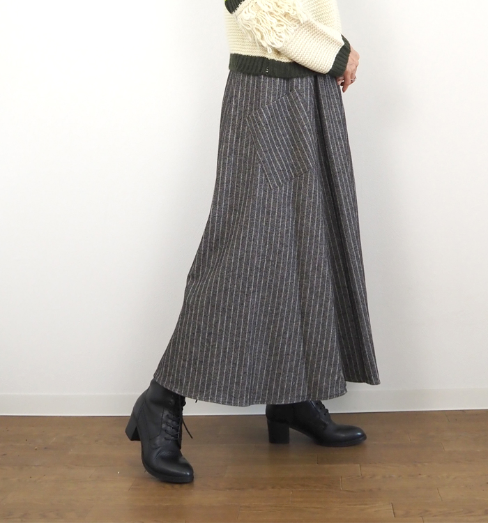 ina イナ ロングフレアースカート ウエストゴム コットン レディース