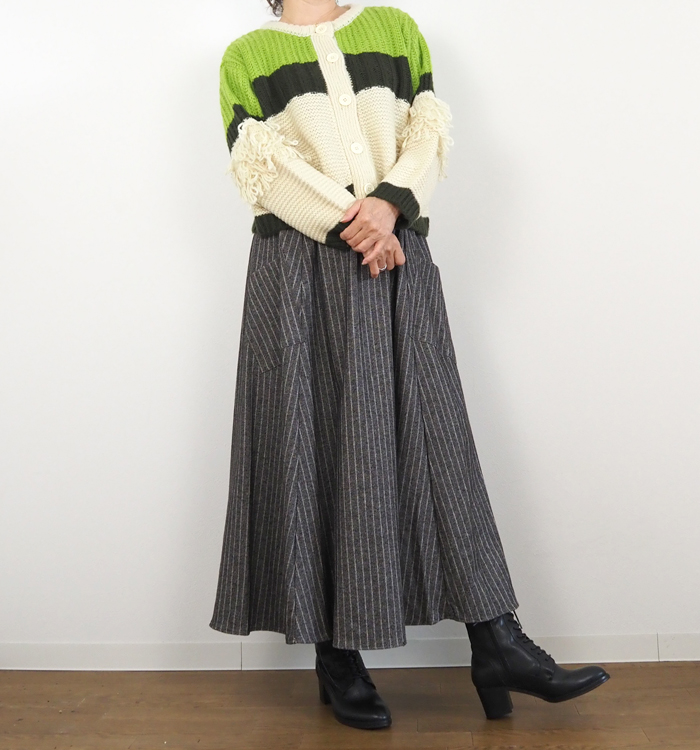 ina イナ ロングフレアースカート ウエストゴム コットン レディース