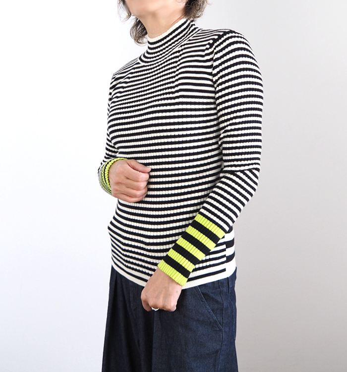 MARECHAL TERRE マルシャルテル ハイネックニットプルオーバー 前後ピッチ切替ボーダー×配色袖口 