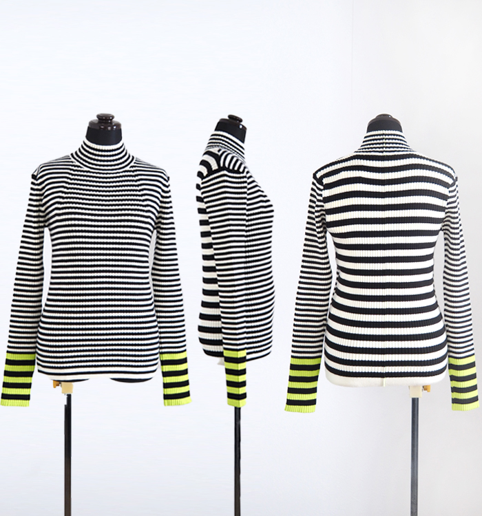 MARECHAL TERRE マルシャルテル ハイネックニットプルオーバー 前後ピッチ切替ボーダー×配色袖口 