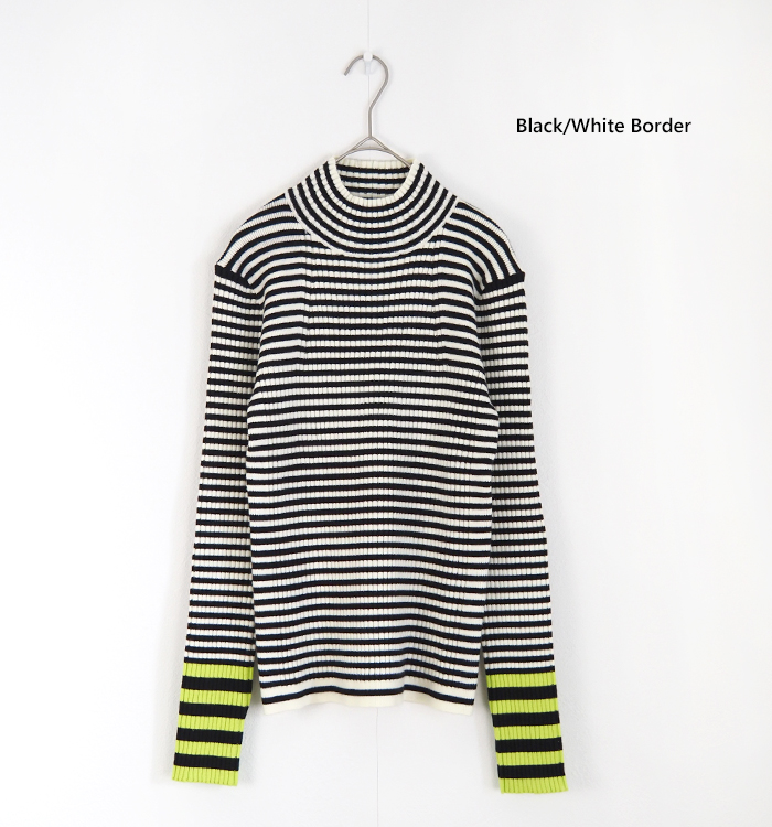 MARECHAL TERRE マルシャルテル ハイネックニットプルオーバー 前後ピッチ切替ボーダー×配色袖口 