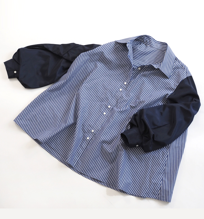 MARECHAL TERRE マルシャルテル ストライプ×無地 切替ルーズシャツ ボリュームスリーブ