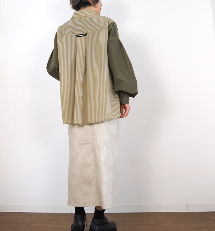 MARECHAL TERRE マルシャルテル ストライプ×無地 切替ルーズシャツ ボリュームスリーブ