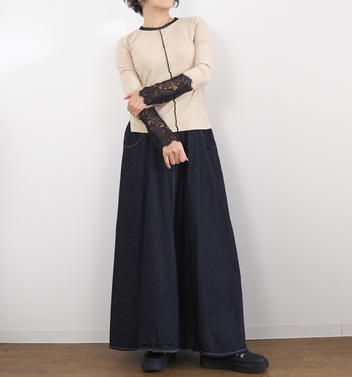 MARECHAL TERRE マルシャルテル レース付きリブカットソー プルオーバー