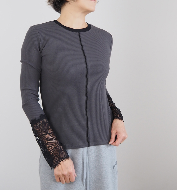 MARECHAL TERRE マルシャルテル レース付きリブカットソー プルオーバー