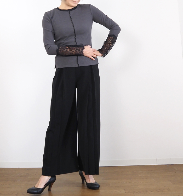 MARECHAL TERRE マルシャルテル レース付きリブカットソー プルオーバー