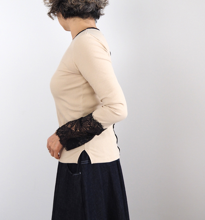 MARECHAL TERRE マルシャルテル レース付きリブカットソー プルオーバー