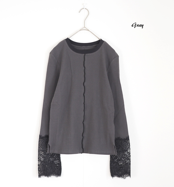 MARECHAL TERRE マルシャルテル レース付きリブカットソー プルオーバー