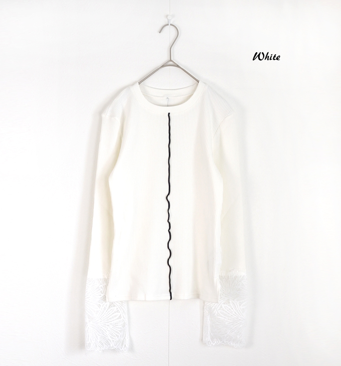 MARECHAL TERRE マルシャルテル レース付きリブカットソー プルオーバー