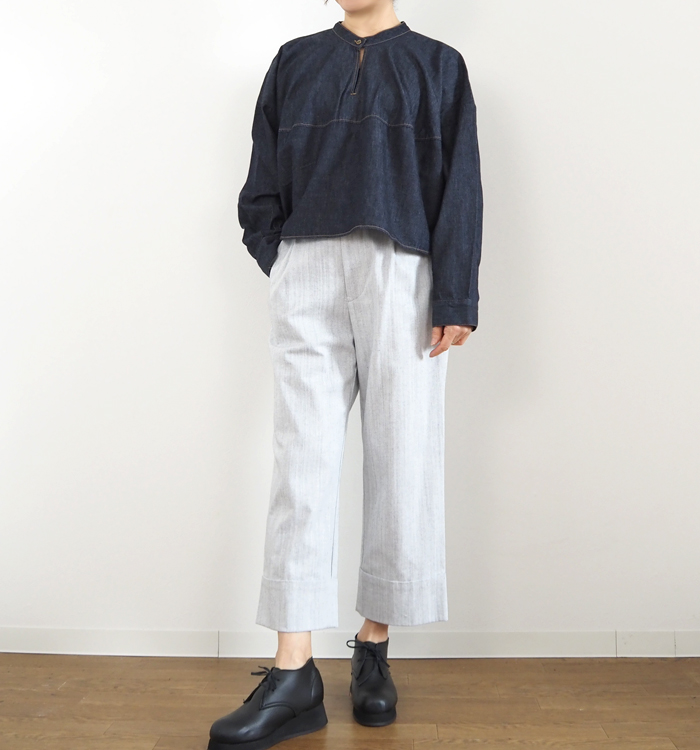 Munich ミューニック 6オンスデニム 前後2WAY クロップトブラウス レディース