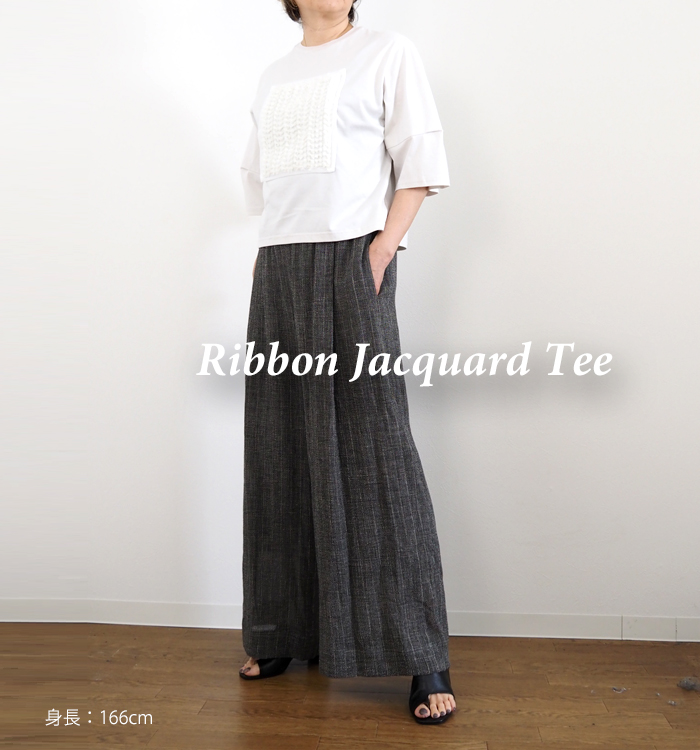 MARECHAL TERRE マルシャルテル リボンジャガード Tシャツ 7分袖 コクーン袖