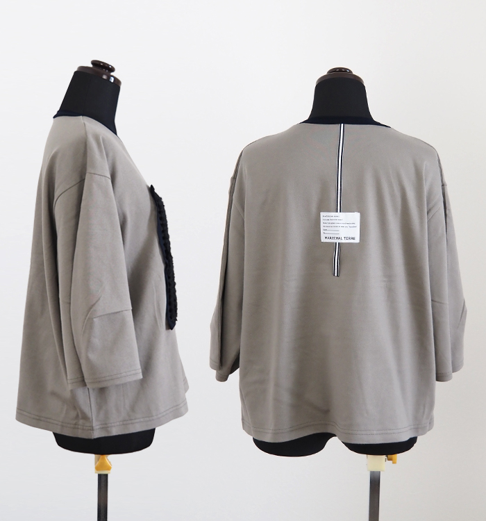 MARECHAL TERRE マルシャルテル リボンジャガード Tシャツ 7分袖 コクーン袖