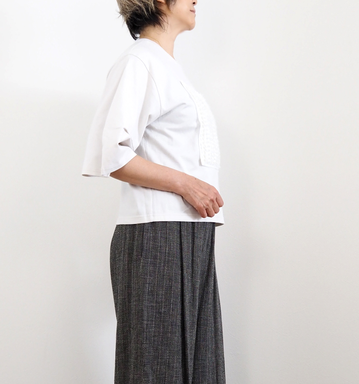 MARECHAL TERRE マルシャルテル リボンジャガード Tシャツ 7分袖 コクーン袖
