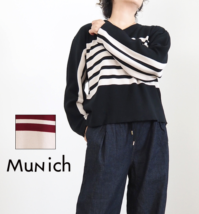 Munich コットンニットVネックプルオーバー 着用イメージ