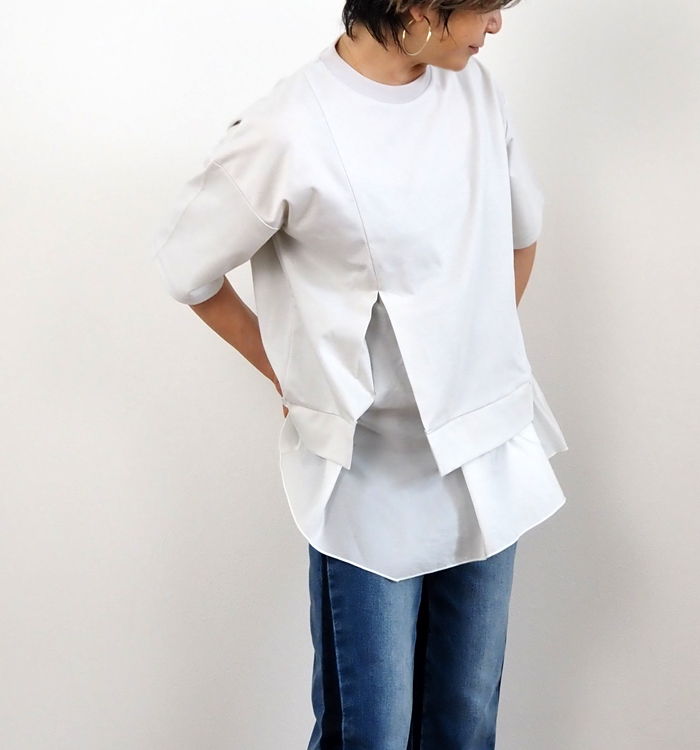 MARECHAL TERRE ヘムラッフルTシャツ 着用スタイリング グレー