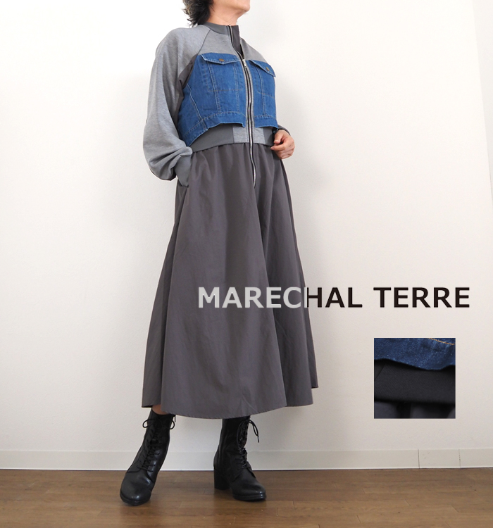 MARECHAL TERRE 2wayジップアップワンピース グレー 着用コーディネート