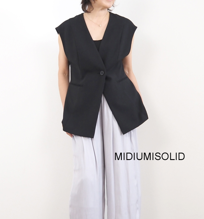 MIDIUMISOLID ミディウミソリッド ノーカラーベスト ジレ レディース