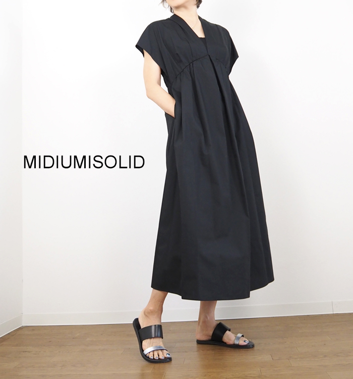 MIDIUMISOLID ミディウミソリッド フィット&フレアワンピース ブラック レディース