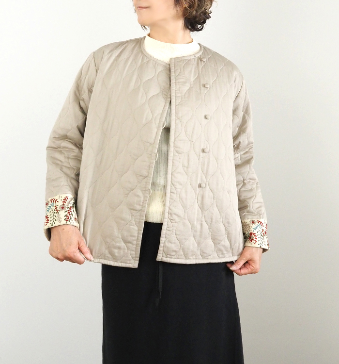 mizuiro ind ミズイロインド キルトジャケット 刺繍テープ レディース