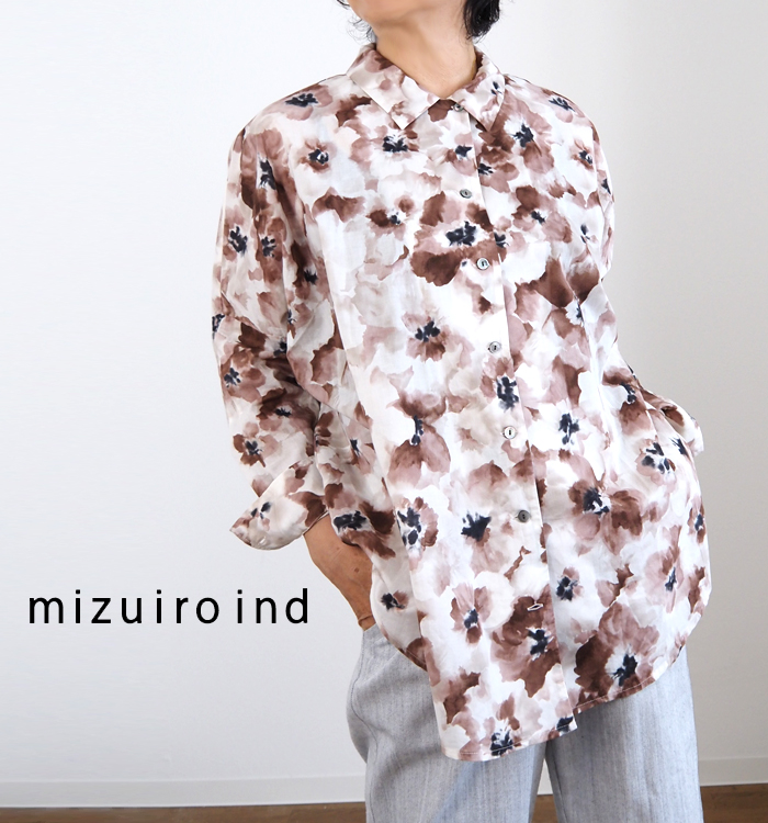 mizuiro ind スモーキーフラワープリントワイドシャツ 着用イメージ