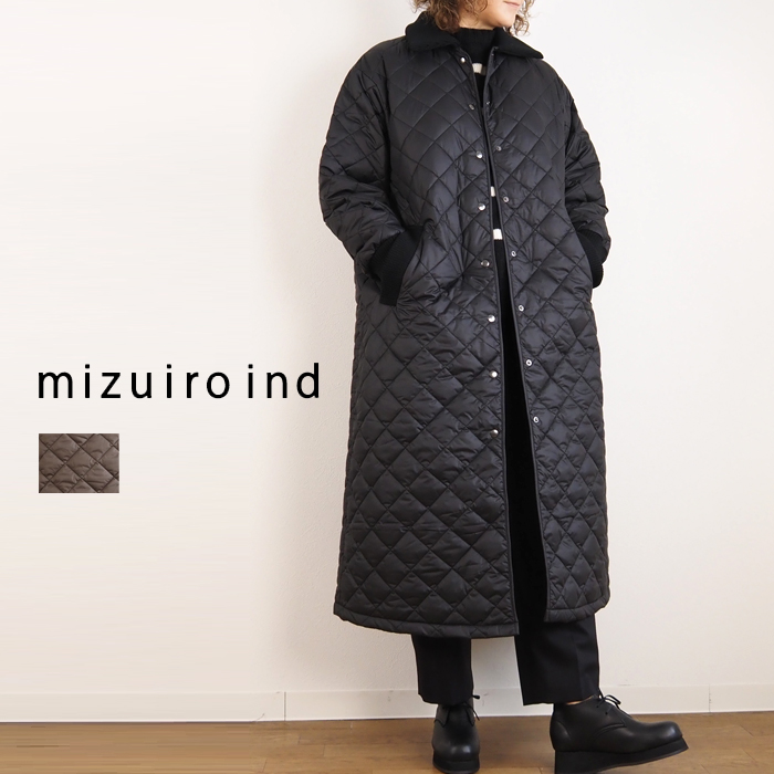 mizuiro ind ミズイロインド リブカラーキルティングロングコート