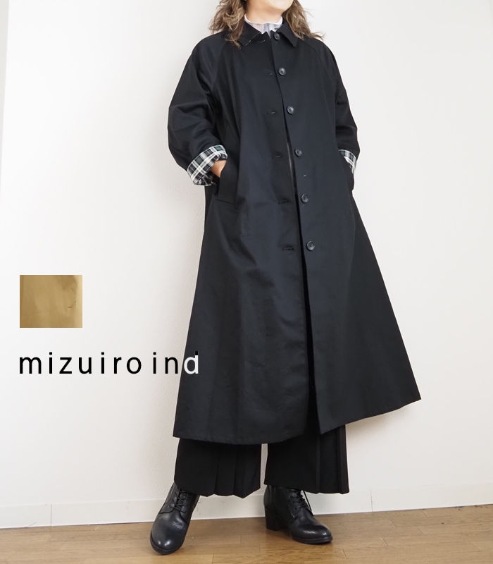 mizuiro ind ミズイロインド ステンカラーコート 配色チェック ...