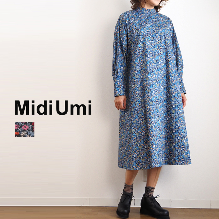 MidiUmi ミディウミ リバティプリント ボリュームスリーブワンピース レディース 送料無料