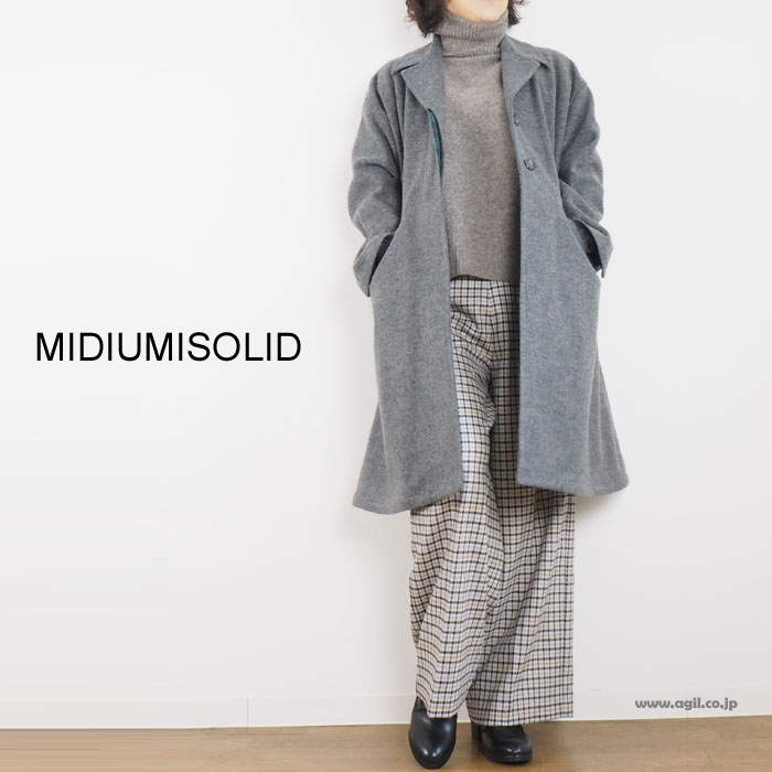 MIDIUMISOLID ミディウミソリッド チェスターコート アクリルウールメルトン素材 グレー レディース 送料無料