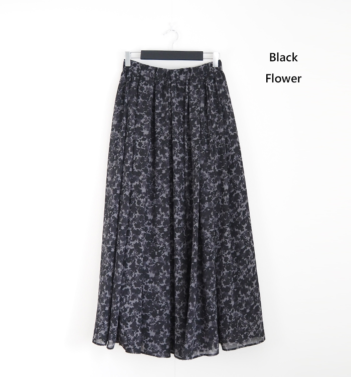 mizuiro ind ミズイロインド フラワープリントロングスカート ブラック系