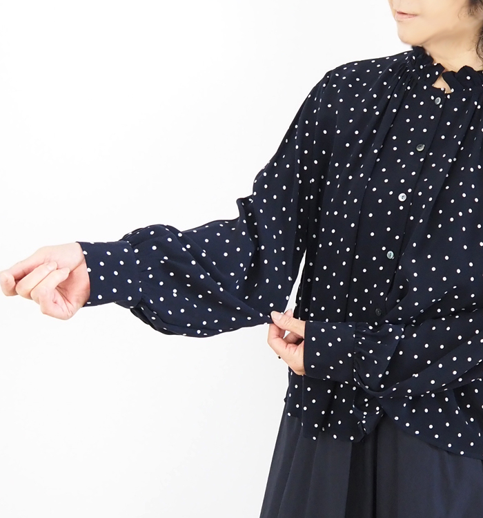MidiUmi ミディウミ ドット柄フリルシャツ ipeker生地 レディース