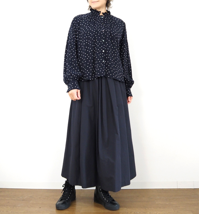 MidiUmi ミディウミ ドット柄フリルシャツ ipeker生地 レディース