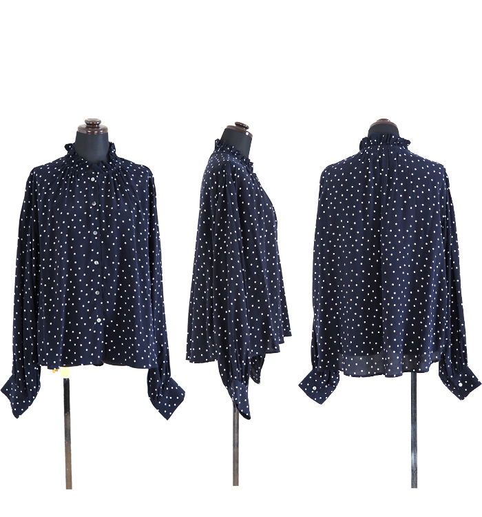 MidiUmi ミディウミ ドット柄フリルシャツ ipeker生地 レディース