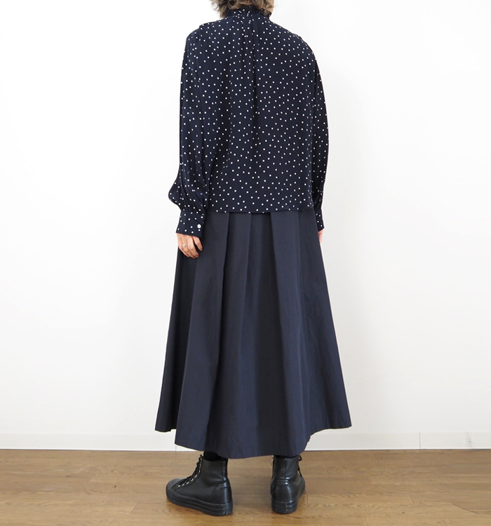 MidiUmi ミディウミ ドット柄フリルシャツ ipeker生地 レディース