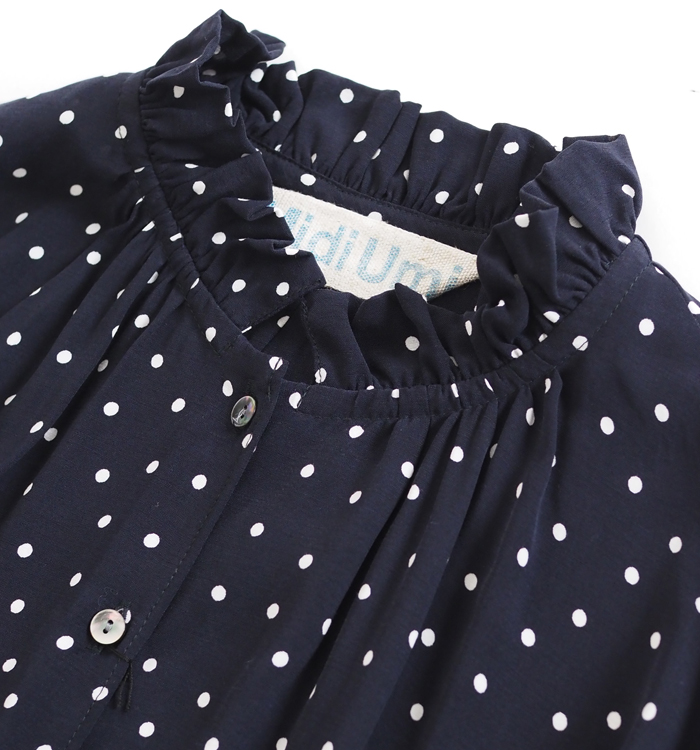 MidiUmi ミディウミ ドット柄フリルシャツ ipeker生地 レディース