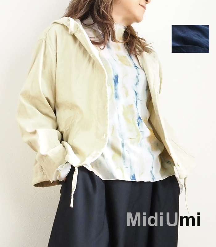 MidiUmi ミディウミ コーデュロイフード付きシャツ レディース