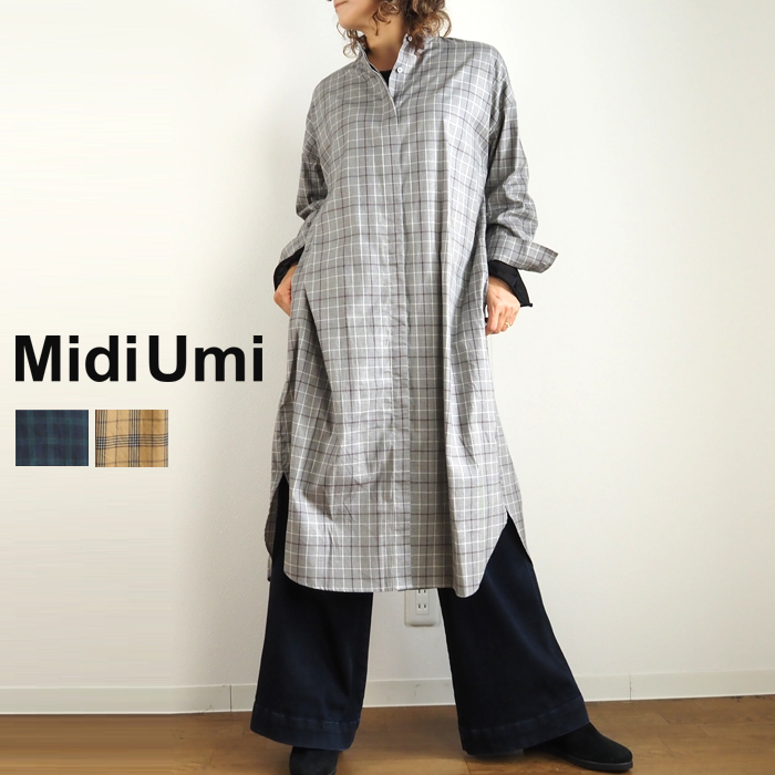 MidiUmi ミディウミ チェック柄ロングシャツワンピース レディース ...