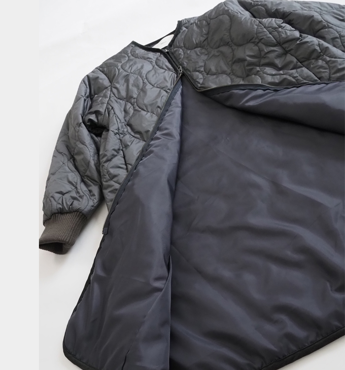 MidiUmi ミディウミ キルティングロングコート ノーカラー レディース