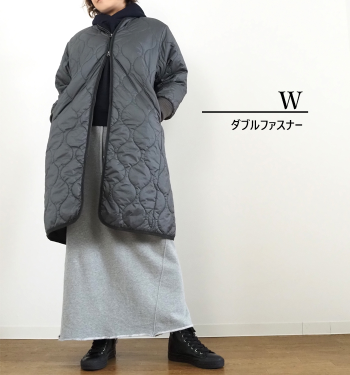 MidiUmi ミディウミ キルティングロングコート ノーカラー レディース